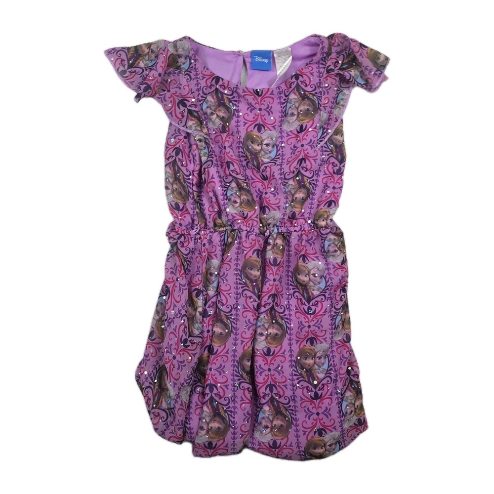 Disney Frozen Elsa Anna Girl's Size Small 6/6X Purple Print Dress‎